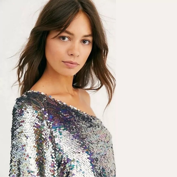 Free People One Night Only Bodysuit Sequin Grey - Picture 2 of 4